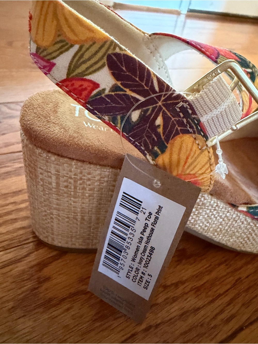 TOMS Floral Slingback Wedge Sandals - Yellow, Pink, Orange - Picture 4 of 4